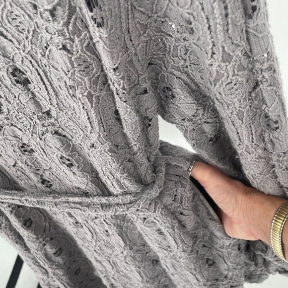 Anthropologie Hazel Lace Sweater Coat Jacket Belted Gray Medium M - Picture 8 of 16